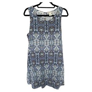 Rachel Zoe Womens Dress Large Blue Linen Sleeveless Ikat Batik with Pockets